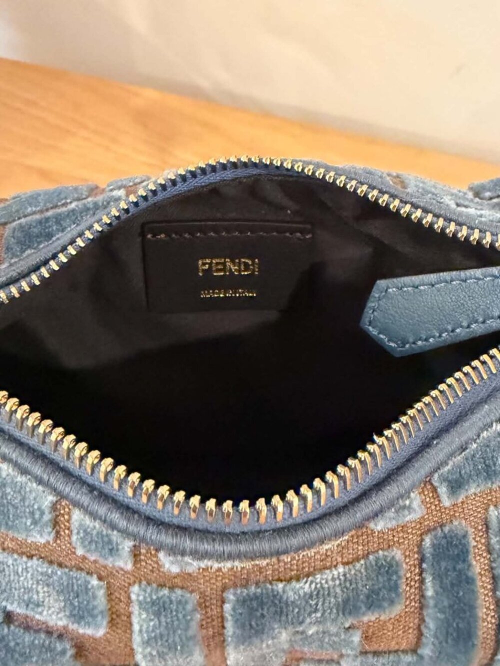 Fendi Fendigraphy Small in light blue FF velvet